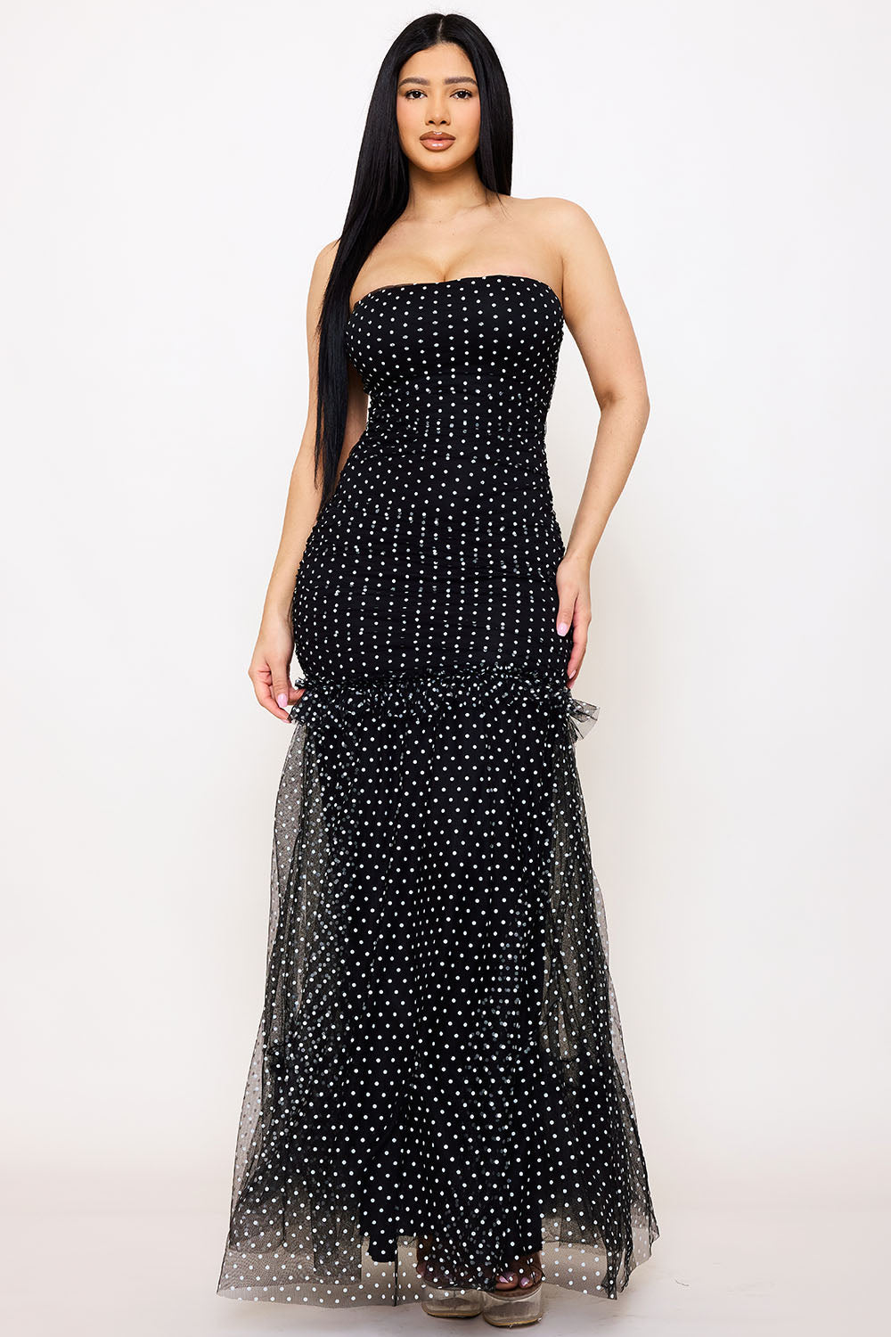 Symphony Dress - Polka Dot Mesh Mermaid Maxi Dress | Zezebe