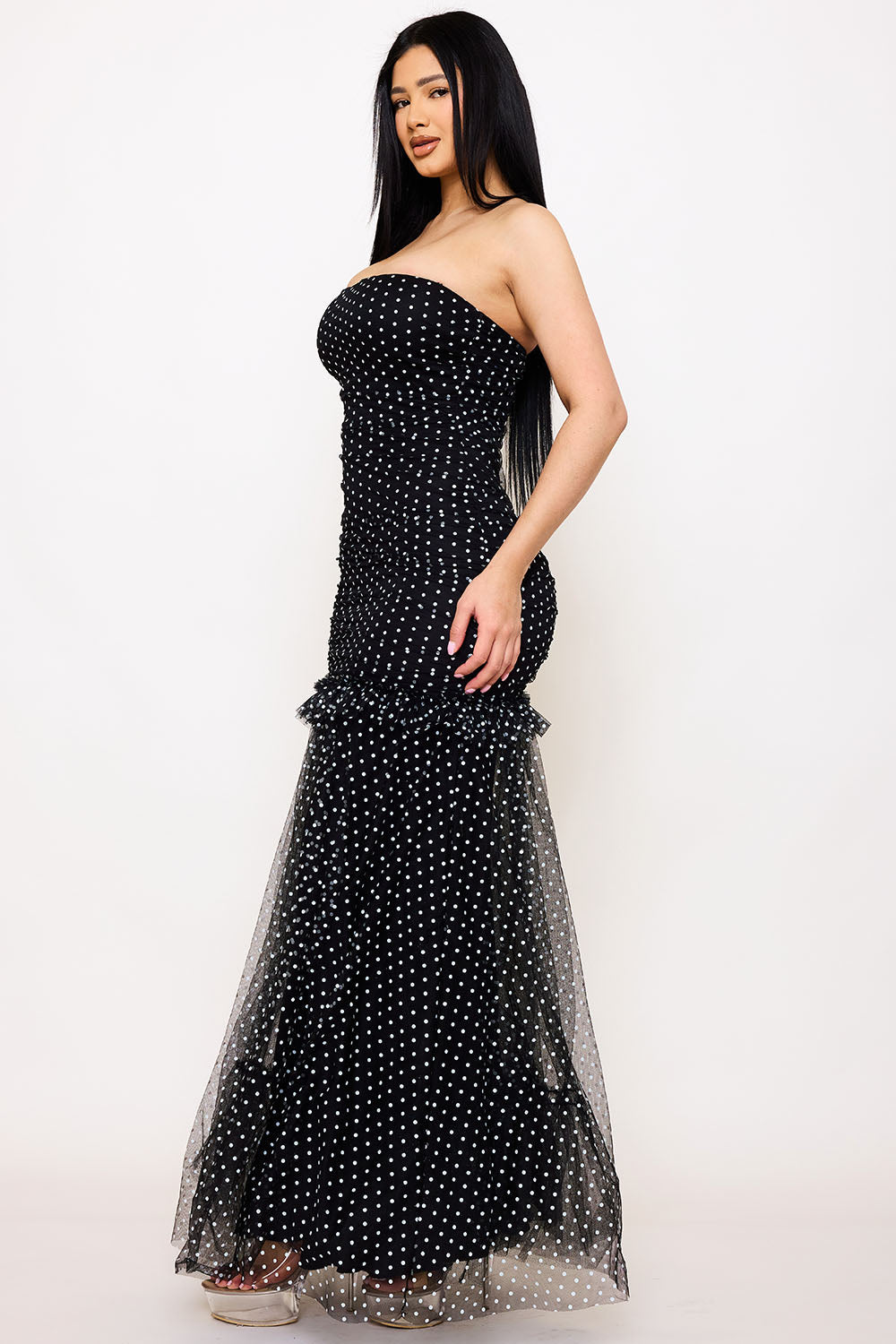 Symphony Dress - Polka Dot Mesh Mermaid Maxi Dress | Zezebe