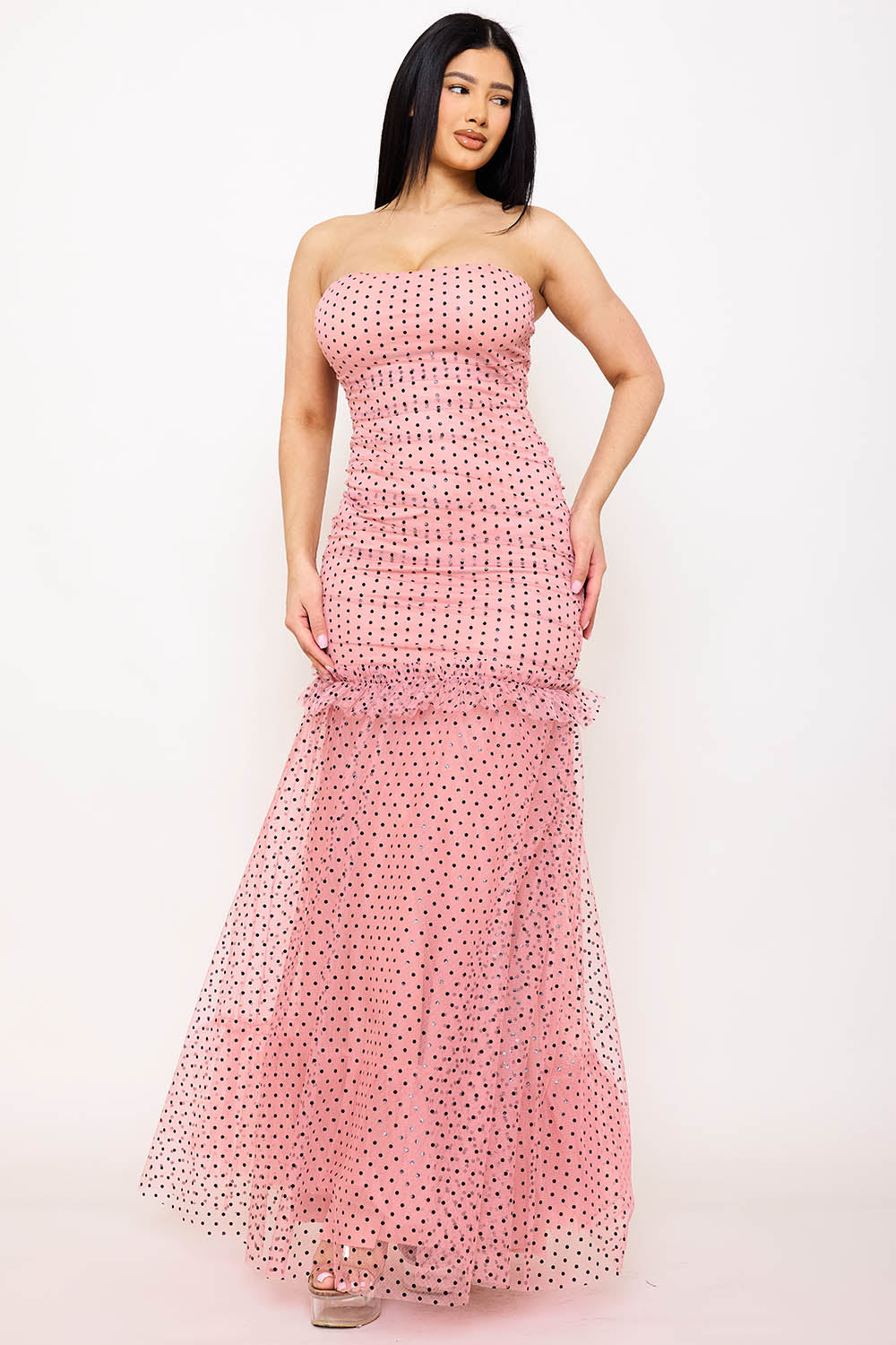 Symphony Dress - Polka Dot Mesh Mermaid Maxi Dress | Zezebe