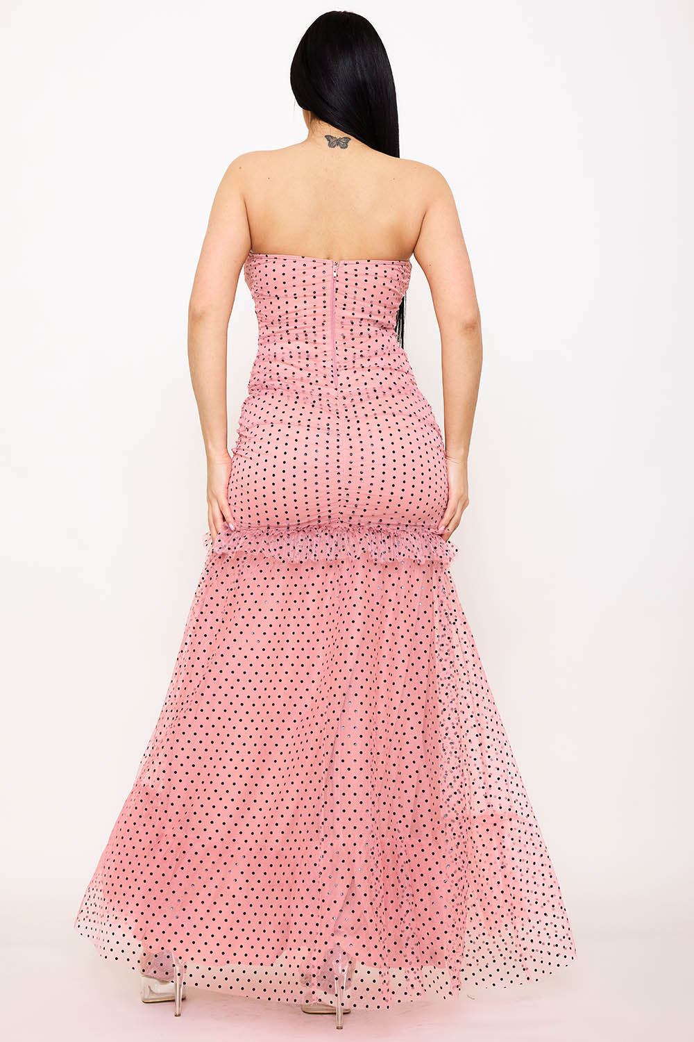 Symphony Dress - Polka Dot Mesh Mermaid Maxi Dress | Zezebe