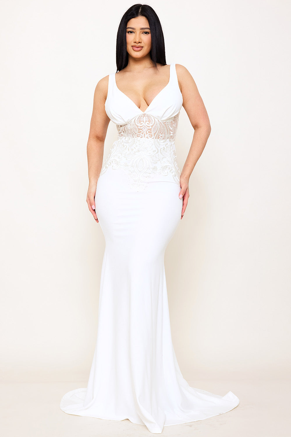 Symphony Dress - Lace Paneled Bust Maxi Dress | Zezebe