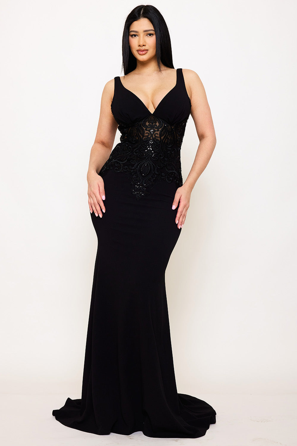 Symphony Dress - Lace Paneled Bust Maxi Dress | Zezebe