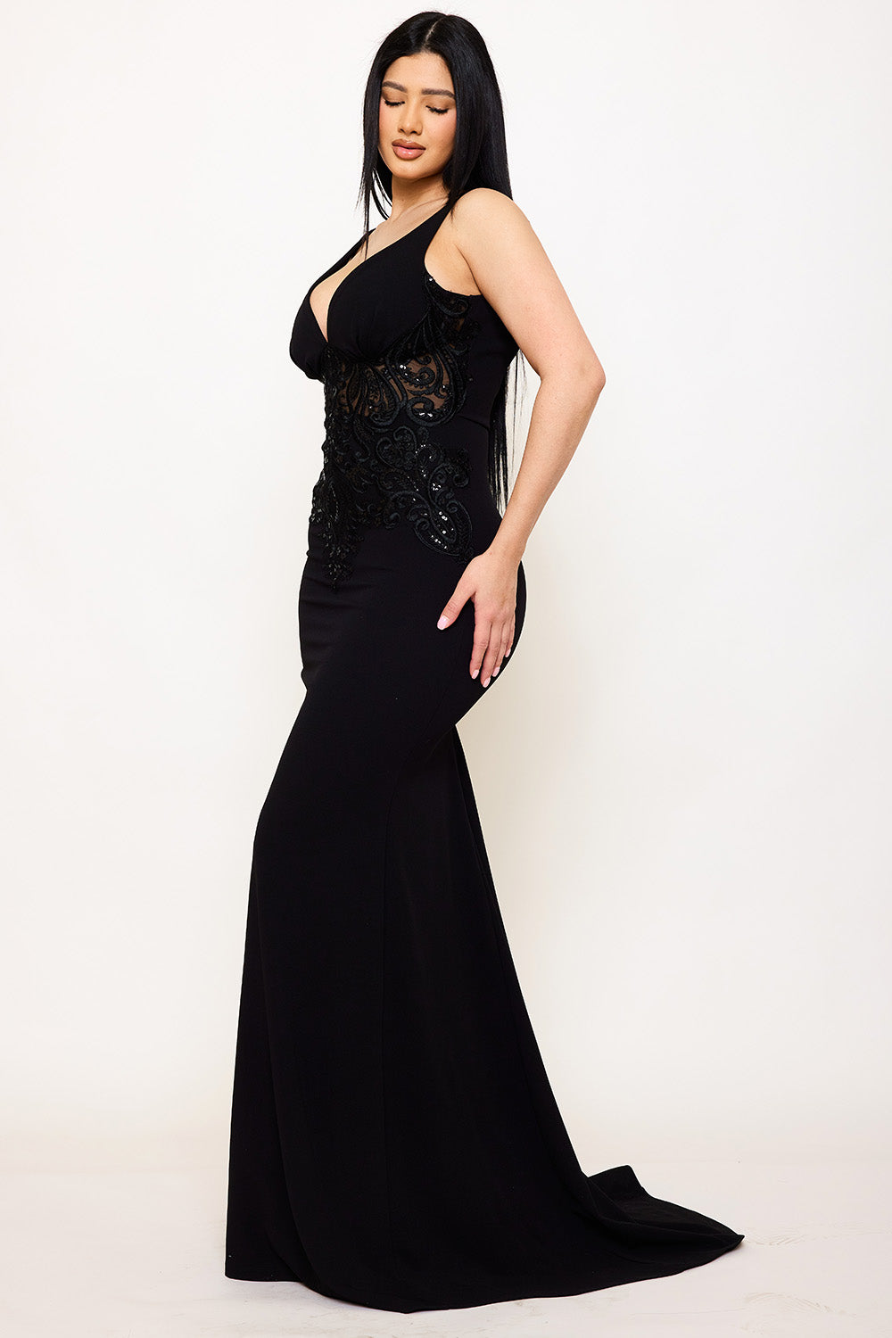 Symphony Dress - Lace Paneled Bust Maxi Dress | Zezebe