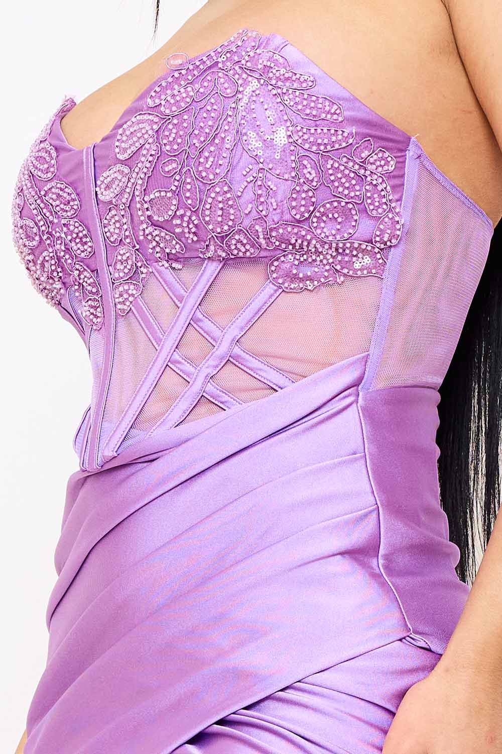 Symphony Dress - Lace Corset Bodice With Satin Contrast Maxi Dress | Zezebe
