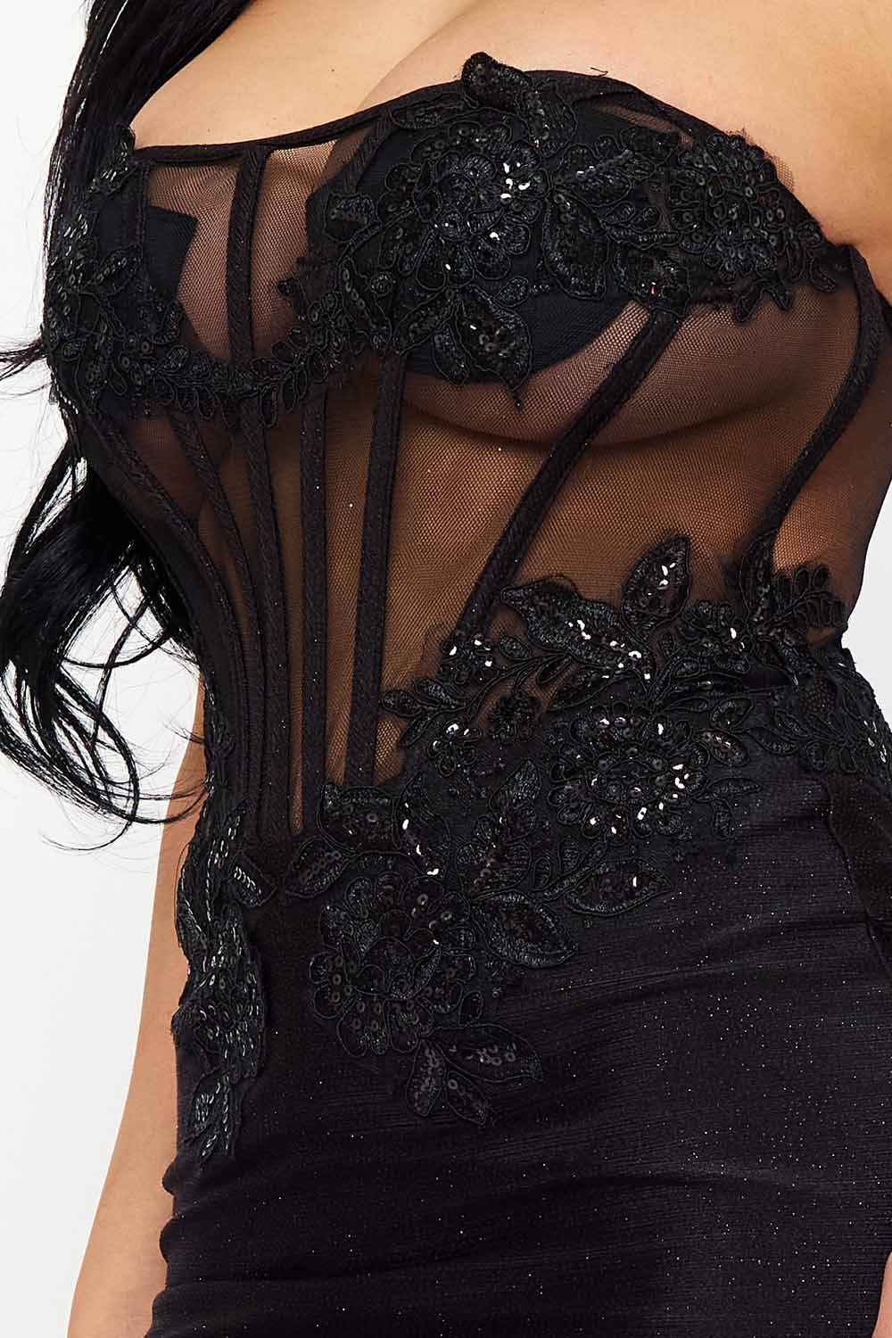 Symphony Dress - Glitter Shakira Rib Lace Detailed Maxi Dress | Zezebe