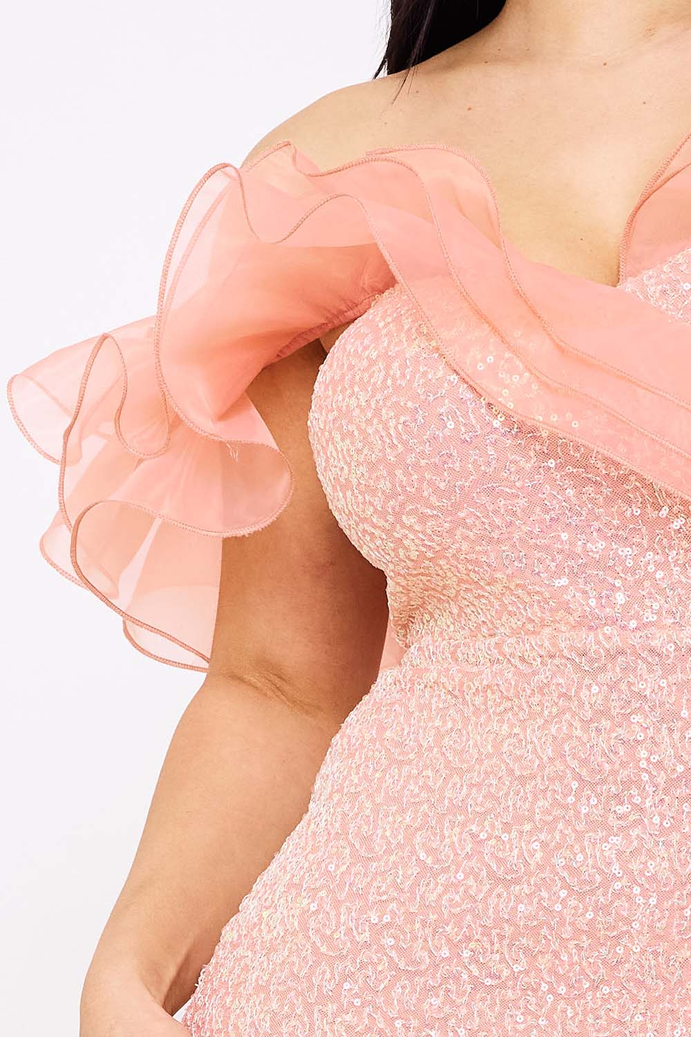 Symphony Dress - Layered Ruffle Top With Sequin Maxi Dress | Zezebe