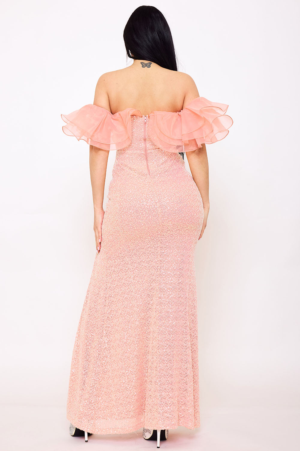 Symphony Dress - Layered Ruffle Top With Sequin Maxi Dress | Zezebe