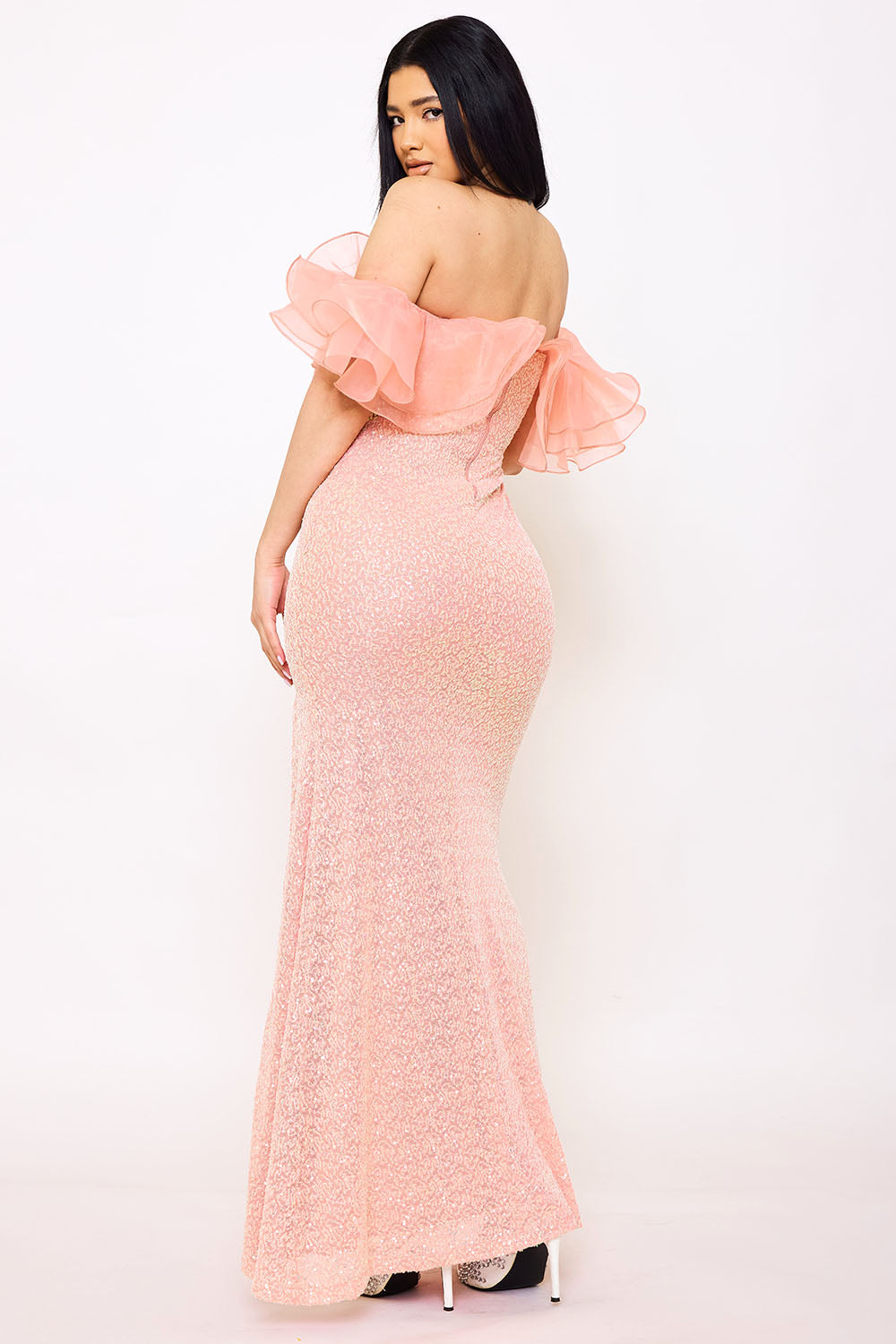 Symphony Dress - Layered Ruffle Top With Sequin Maxi Dress | Zezebe