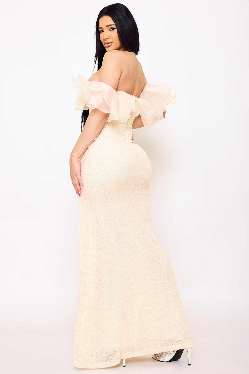Symphony Dress - Layered Ruffle Top With Sequin Maxi Dress | Zezebe