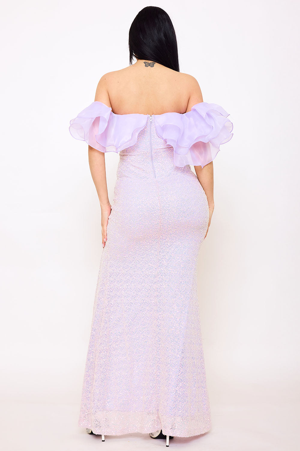 Symphony Dress - Layered Ruffle Top With Sequin Maxi Dress | Zezebe