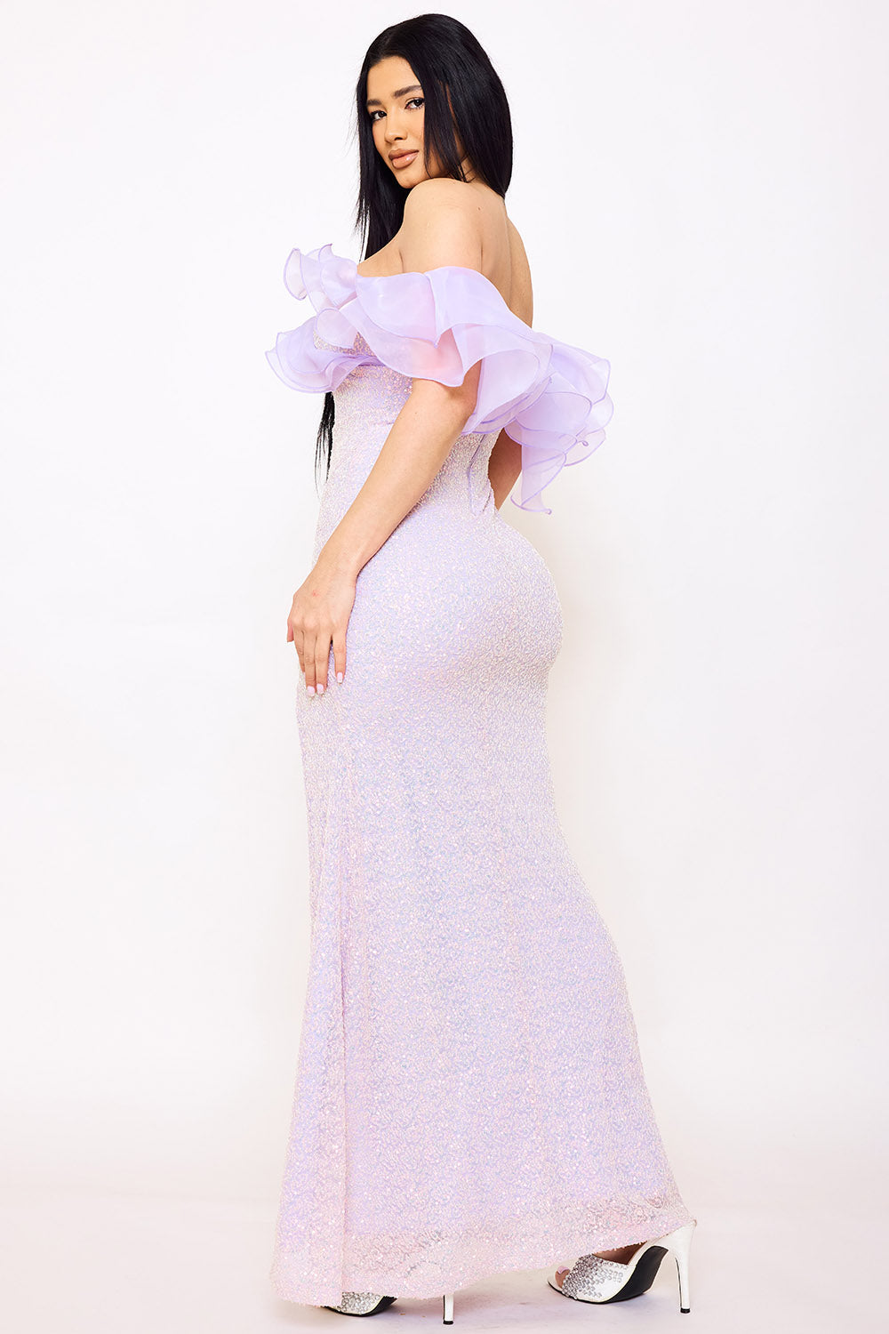 Symphony Dress - Layered Ruffle Top With Sequin Maxi Dress | Zezebe