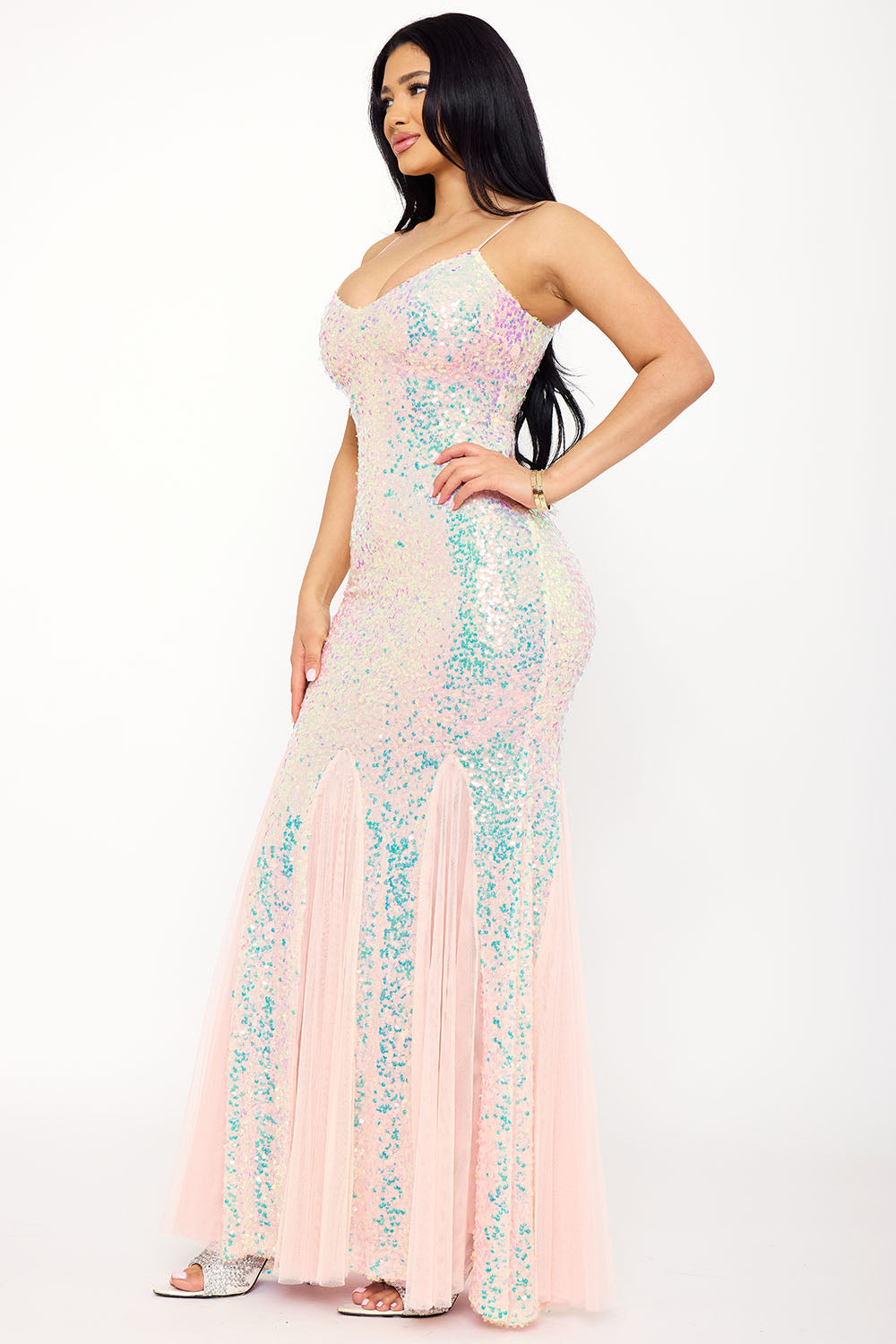 Symphony Dress - Sequin With Mesh Mermaid Shilouette Maxi Dress | Zezebe