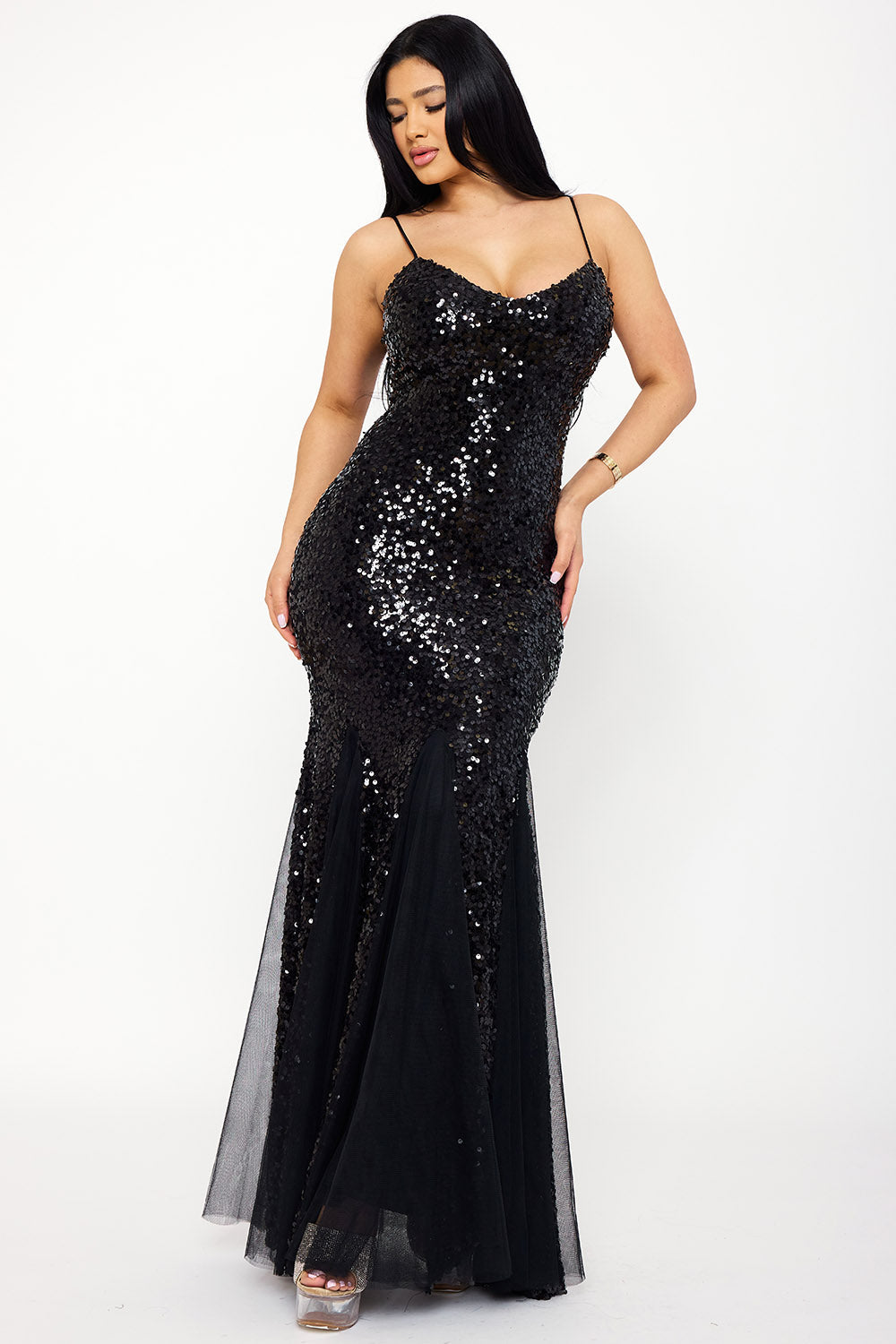 Symphony Dress - Sequin With Mesh Mermaid Shilouette Maxi Dress | Zezebe