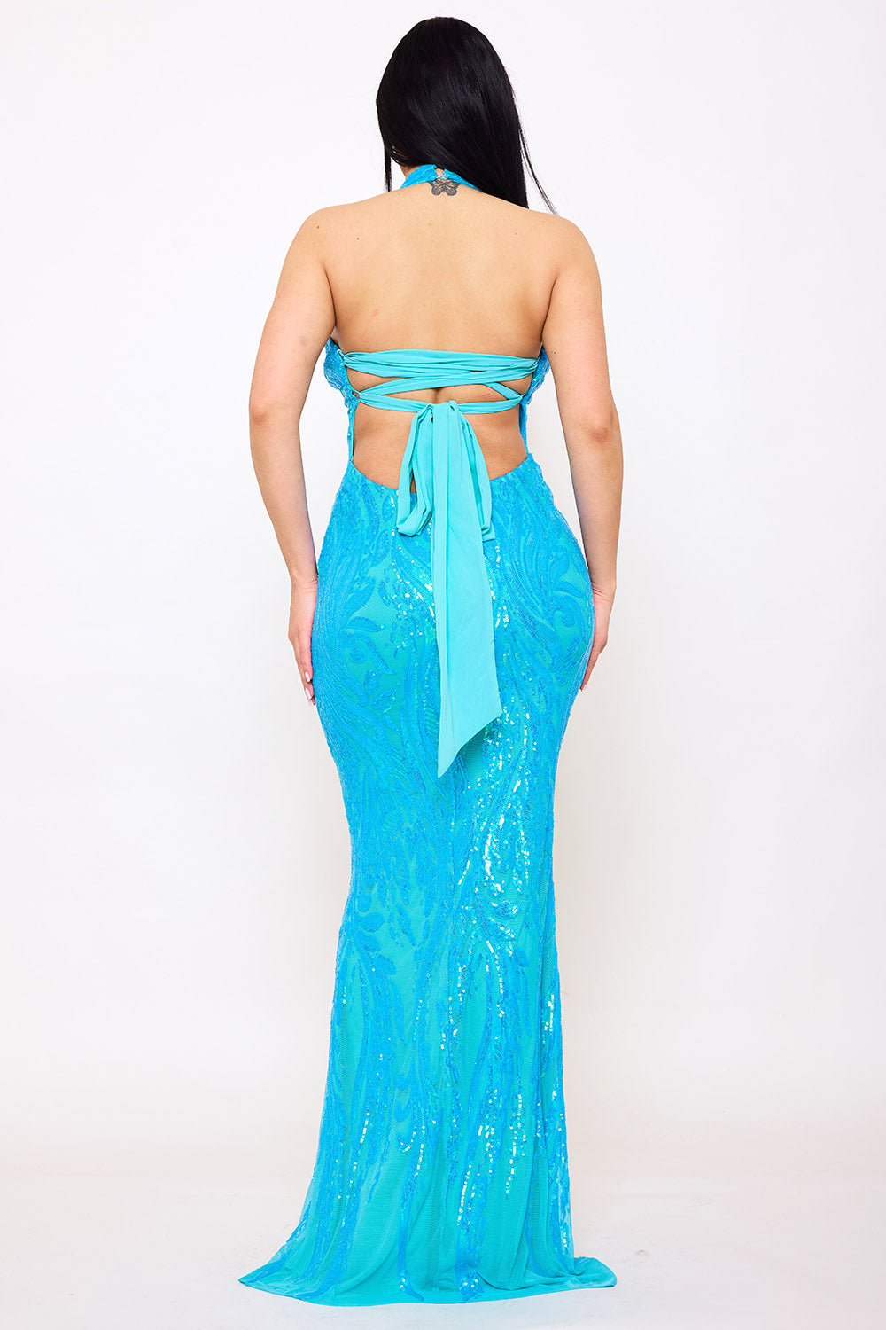 Symphony Dress - Patterned Sequin Mermaid Halter Top Maxi Dress | Zezebe