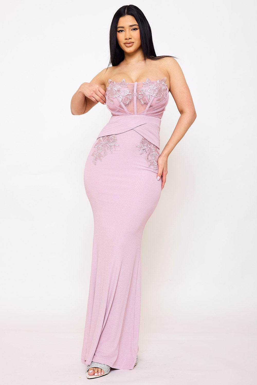 Symphony Dress - Floral Embroidered Applique Top Maxi Dress | Zezebe