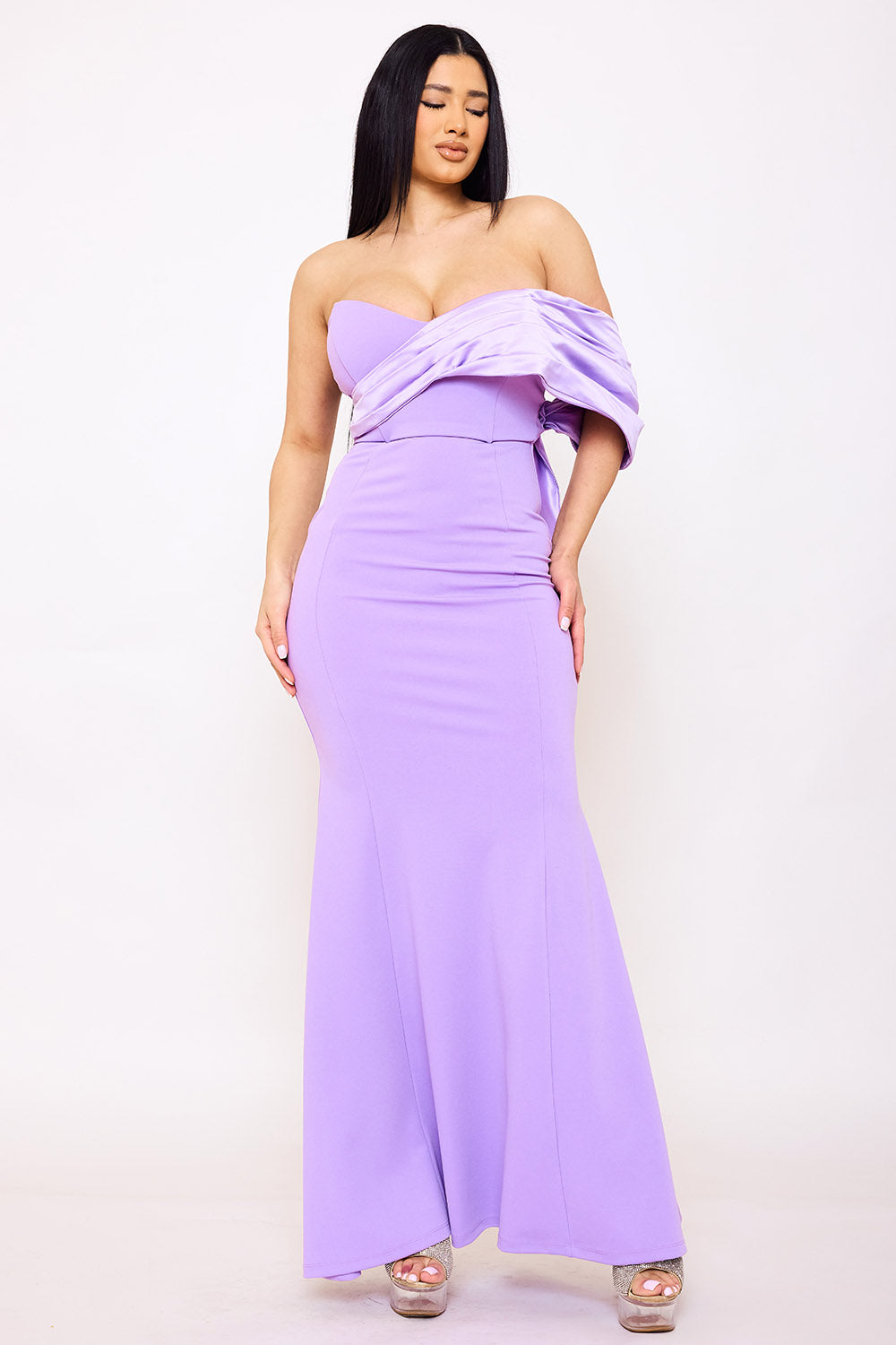 Symphony Dress - Crezia Fabric With Satin Large Bow Detail Maxi Dress | Zezebe