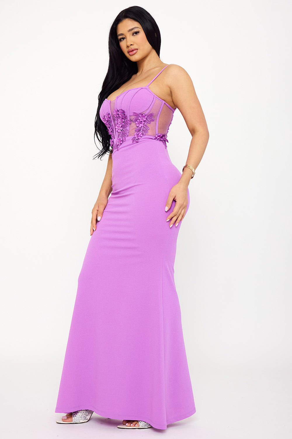 Symphony Dress - Bead On Flower Oblique Lace On Bust Maxi Dress | Zezebe
