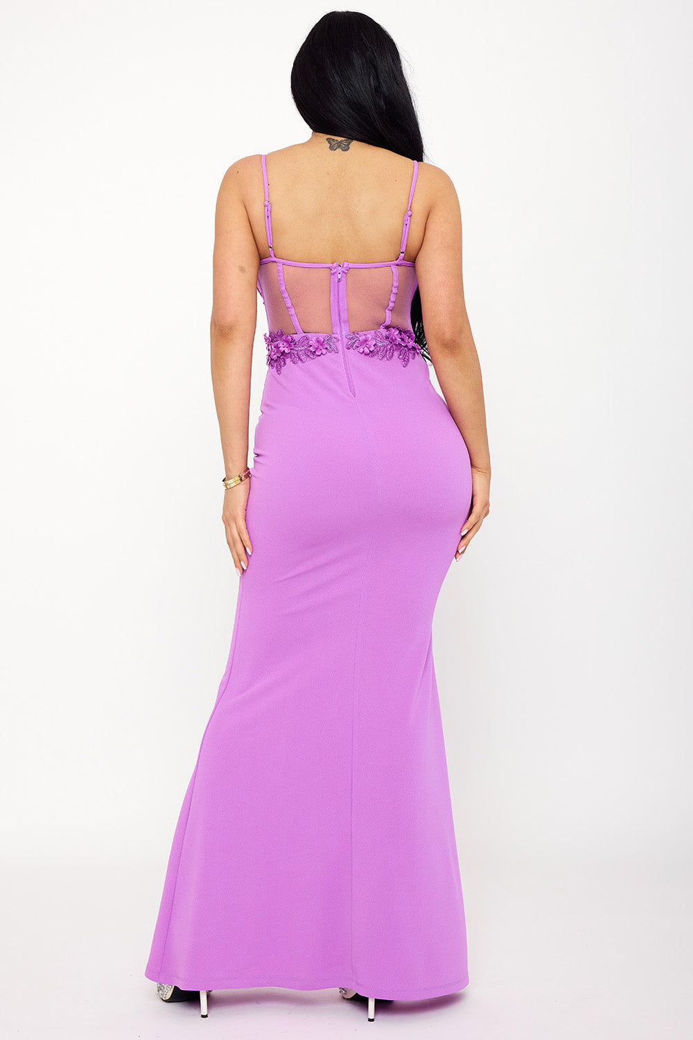 Symphony Dress - Bead On Flower Oblique Lace On Bust Maxi Dress | Zezebe