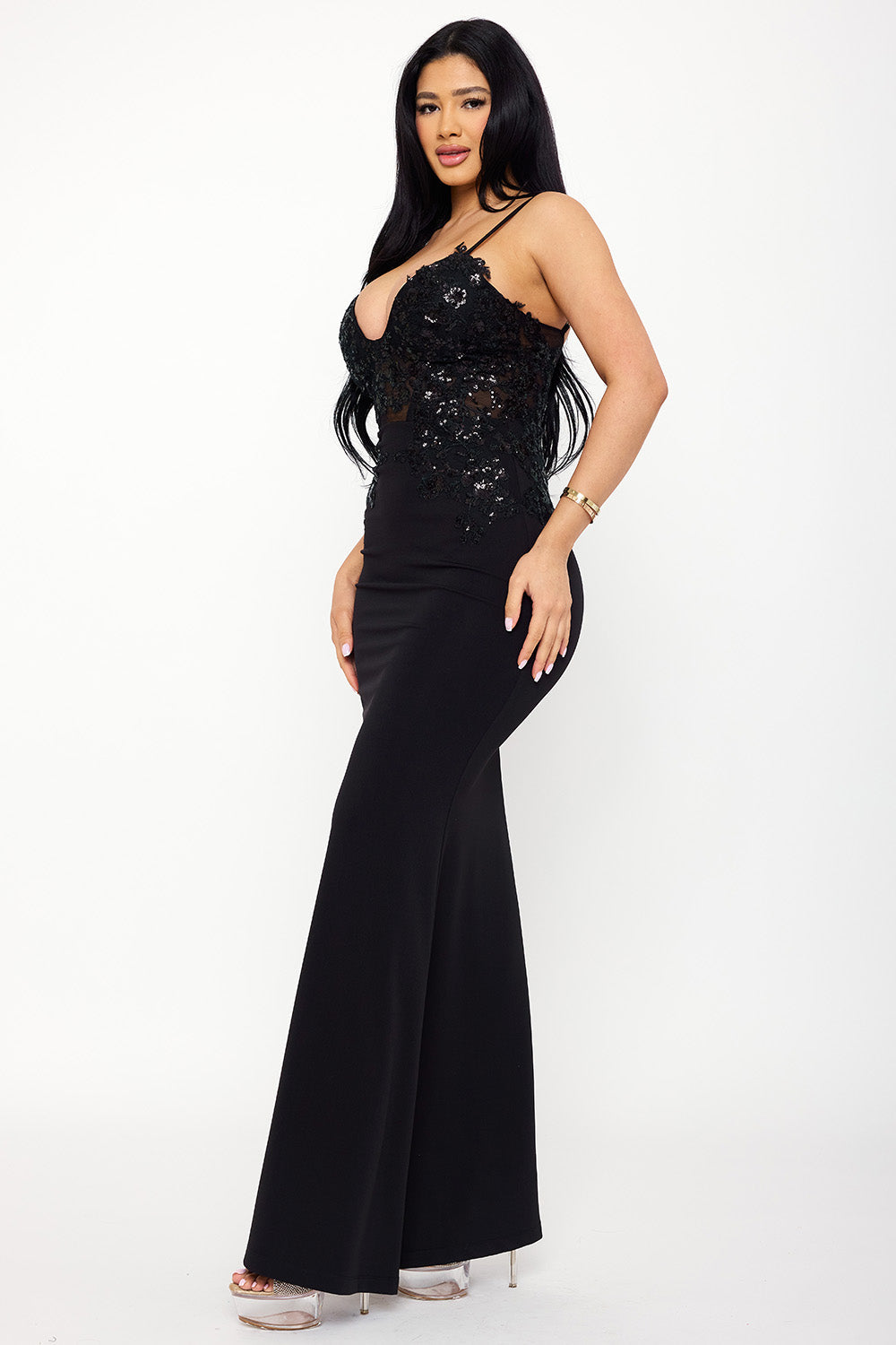 Symphony Dress - Lace Corset Bodice Contrast Maxi Dress | Zezebe