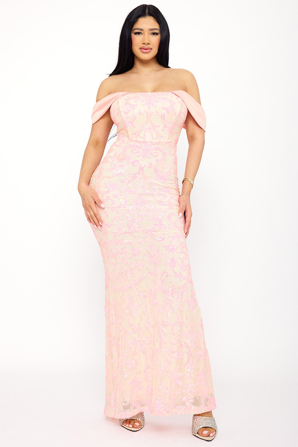Symphony Dress - Sequin Scroll Pattern On Mesh Maxi Dress | Zezebe