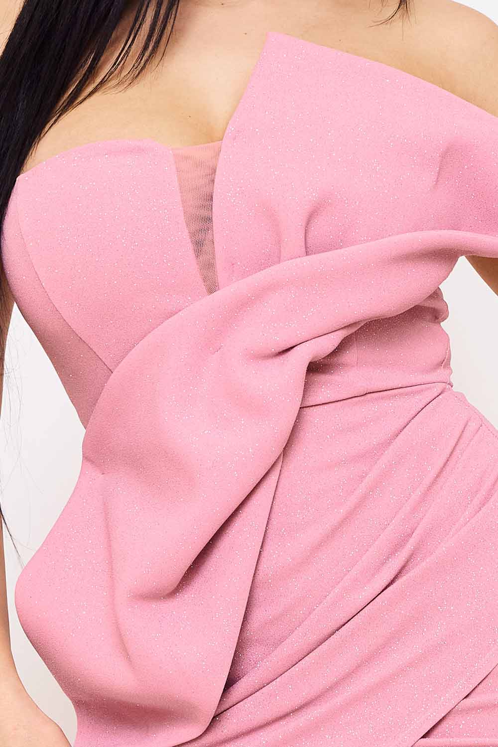 Symphony Dress - Glitter Fabric Twist Ribbon Front Maxi Dress | Zezebe