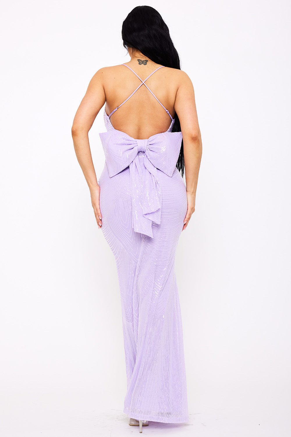 Symphony Dress - Large Bow Back On Sequin Maxi Dress | Zezebe