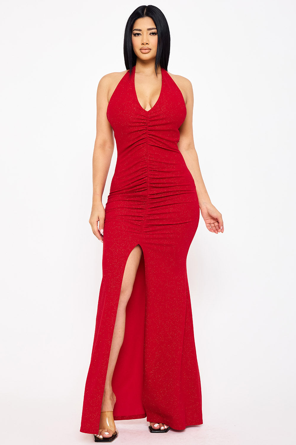 Symphony Dress - Glitter Halter Neck Maxi Dress | Zezebe