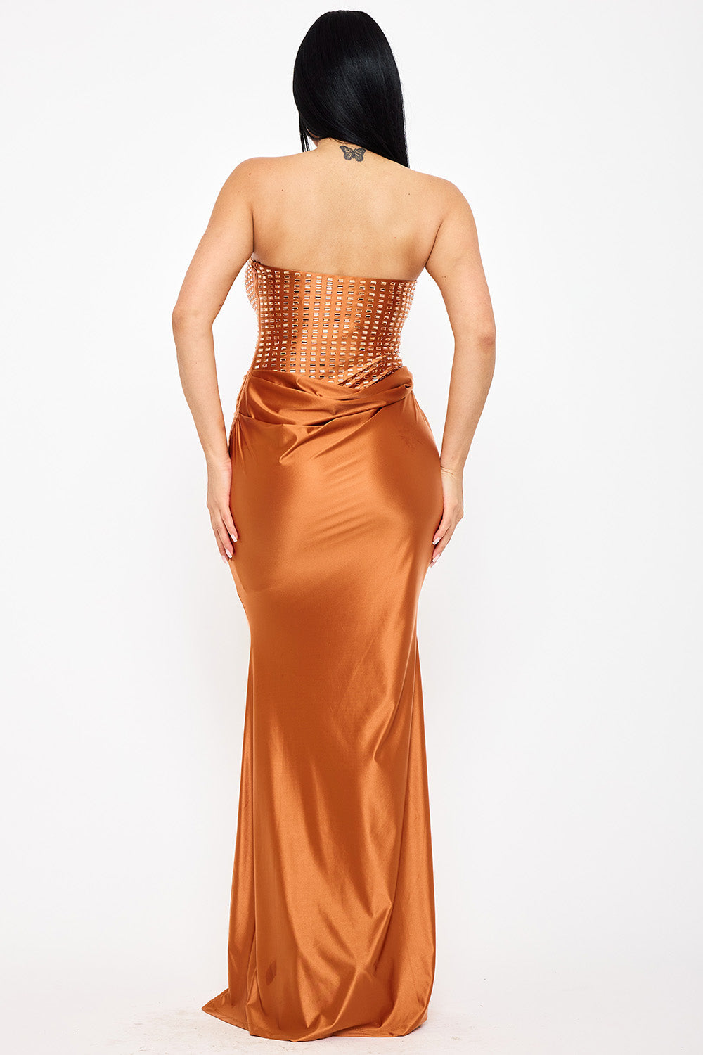 Symphony Dress - Rectangle Rhinestone Satin Mermaid Maxi Dress | Zezebe