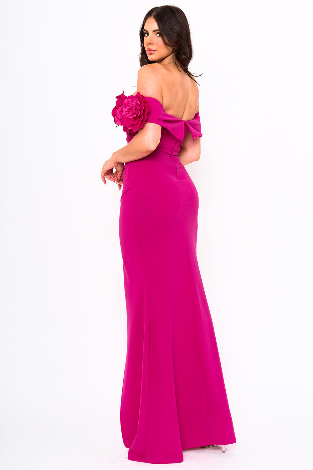 Symphony Dress - Flower Corsage On One Side Off The Shoulder Maxi Dress | Zezebe