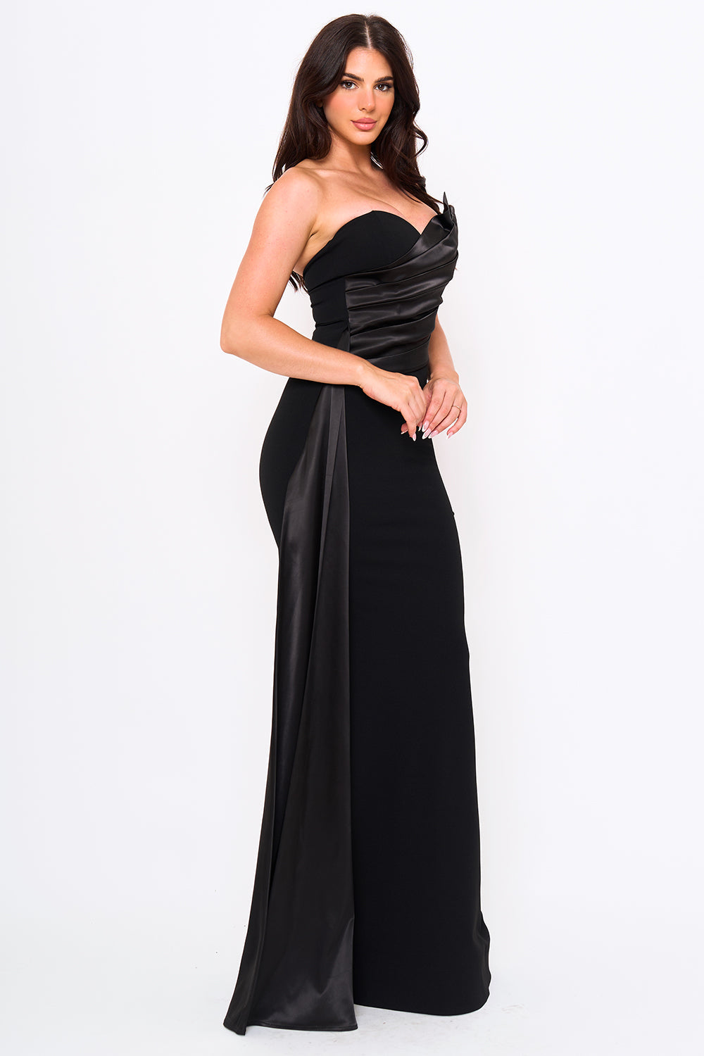 Symphony Dress - Satin With Contrast Techno Crepe Mermaid Maxi Dress | Zezebe