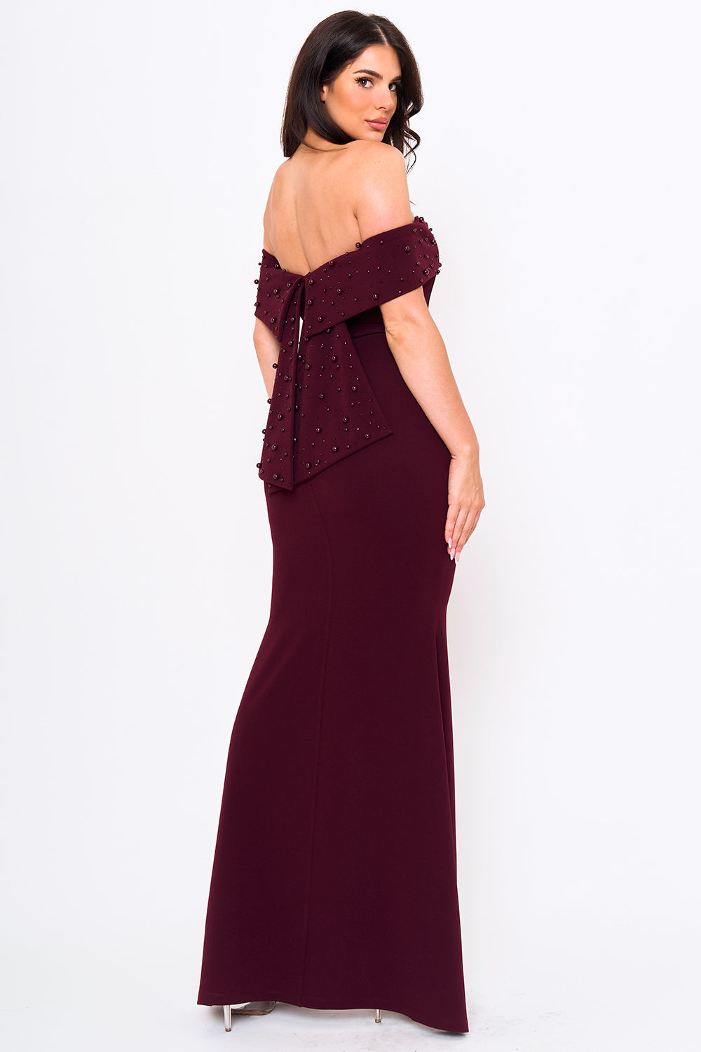 Symphony Dress - Pearl Beaded Detail Off The Shoulder Mermaid Maxi Dress | Zezebe