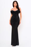 Symphony Dress - Pleated Ruffle On Power Satin Maxi Dress | Zezebe