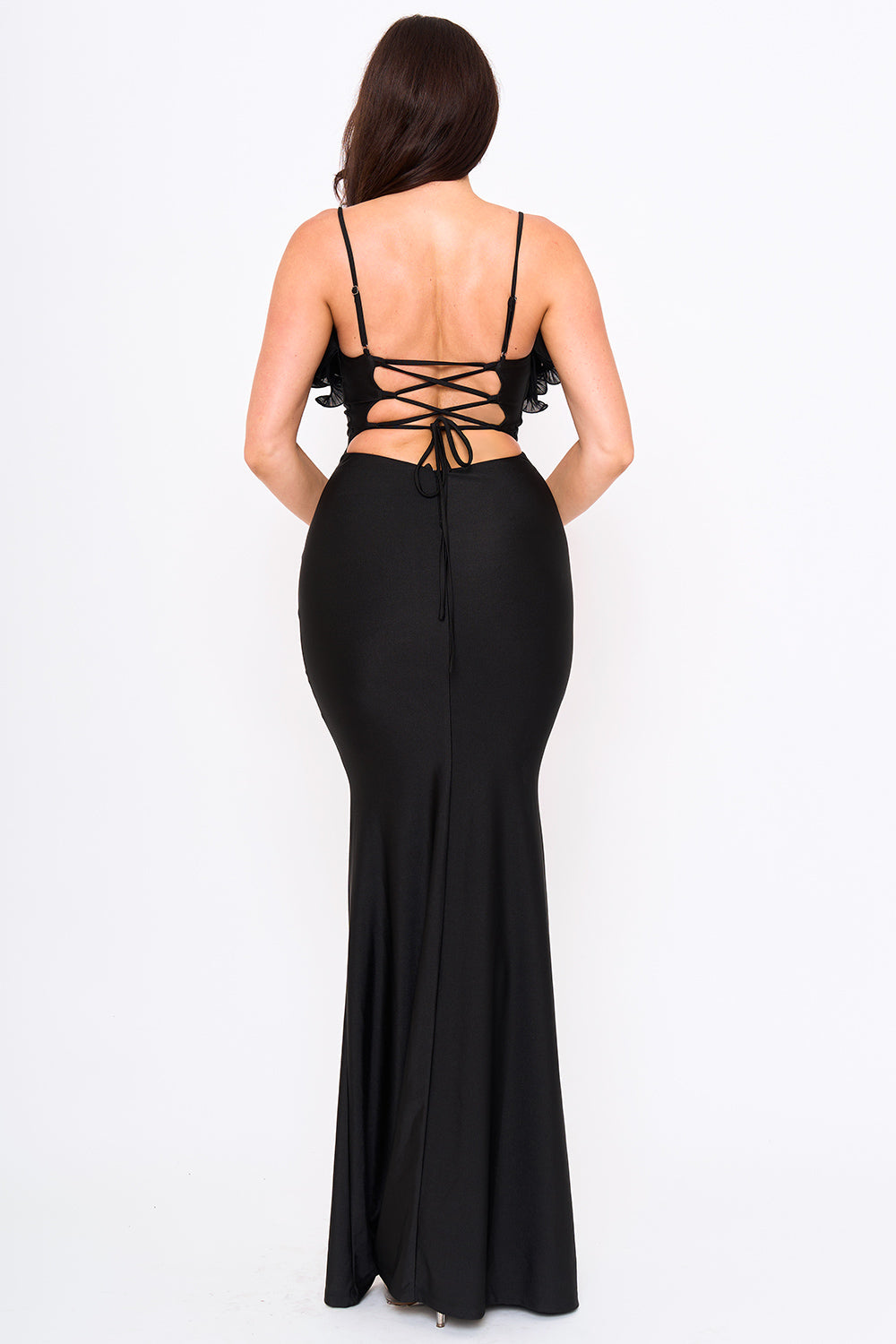 Symphony Dress - Pleated Ruffle On Power Satin Maxi Dress | Zezebe
