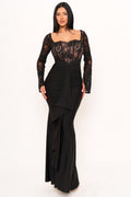 Symphony Dress - Satin And Lace Fabric Contrast Maxi Dress | Zezebe