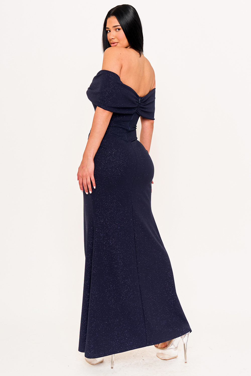 Symphony Dress - Glitter Bow Front Off The Shoulder Maxi Dress | Zezebe