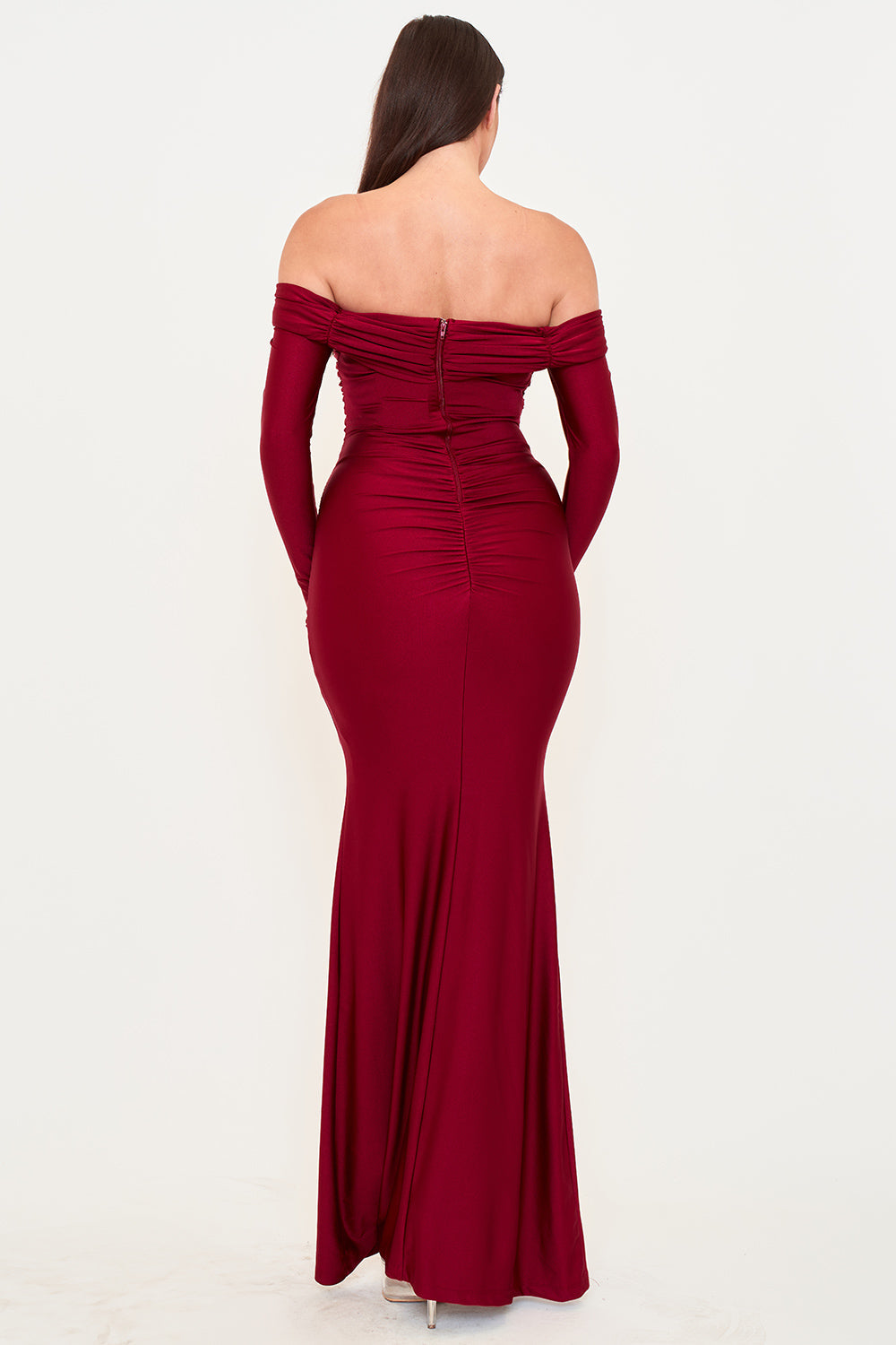 Symphony Dress - Pleated Details On Stretch Satin Mermaid Maxi Dress | Zezebe