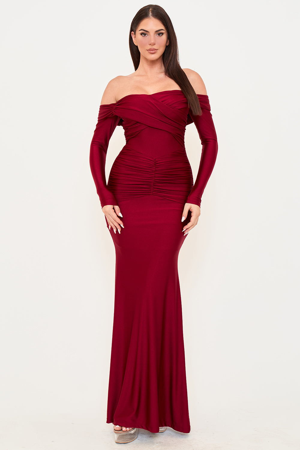 Symphony Dress - Pleated Details On Stretch Satin Mermaid Maxi Dress | Zezebe