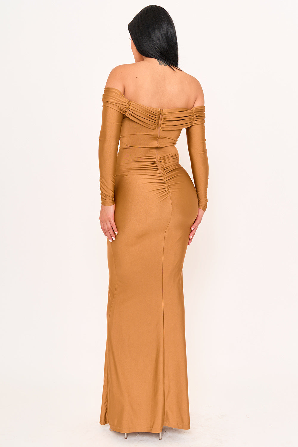 Symphony Dress - Pleated Details On Stretch Satin Mermaid Maxi Dress | Zezebe
