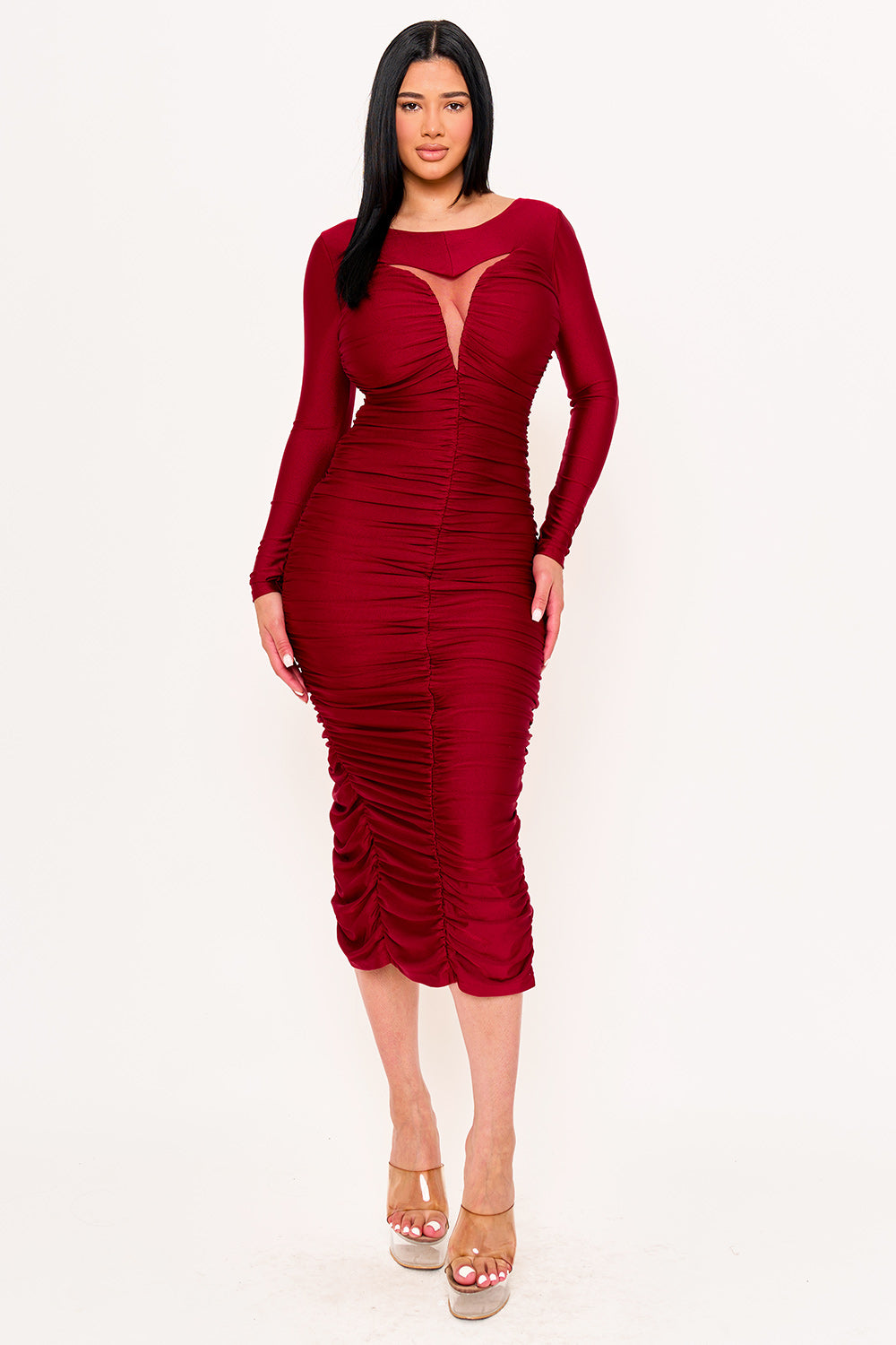 Symphony Dress - Satin V Shape Cutout Front Maxi Dress | Zezebe