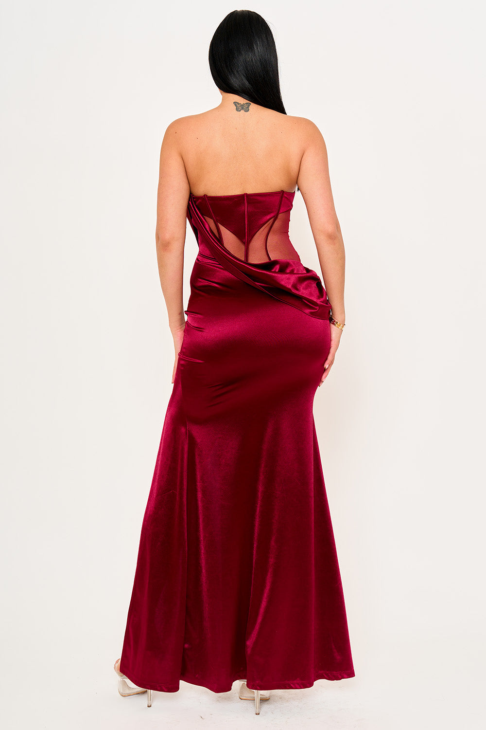 Symphony Dress - Satin With Mesh Paneled Maxi Dress | Zezebe