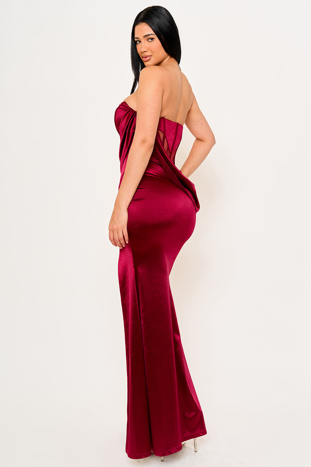 Symphony Dress - Satin With Mesh Paneled Maxi Dress | Zezebe