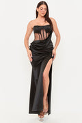 Symphony Dress - Satin With Mesh Paneled Maxi Dress | Zezebe