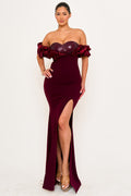 Symphony Dress - Satin Ruffle On Shoulder Maxi Dress | Zezebe