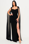 Symphony Dress - Mesh Long Cape Sleeve With Slit Maxi Dress | Zezebe