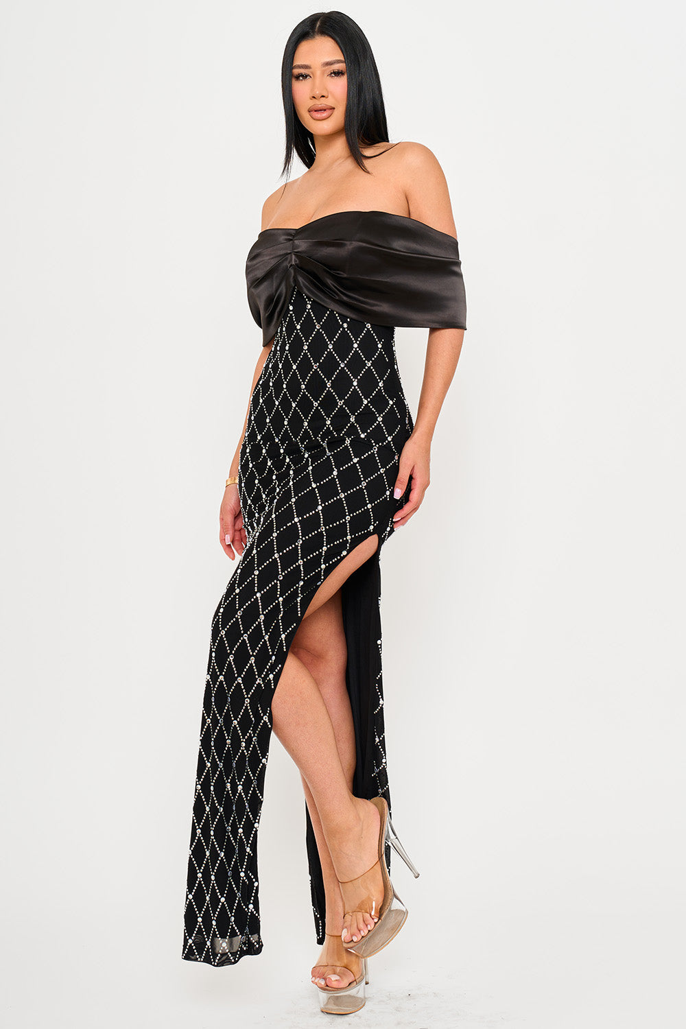 Symphony Dress - Diamond Patterned Rhinestone Maxi Dress | Zezebe