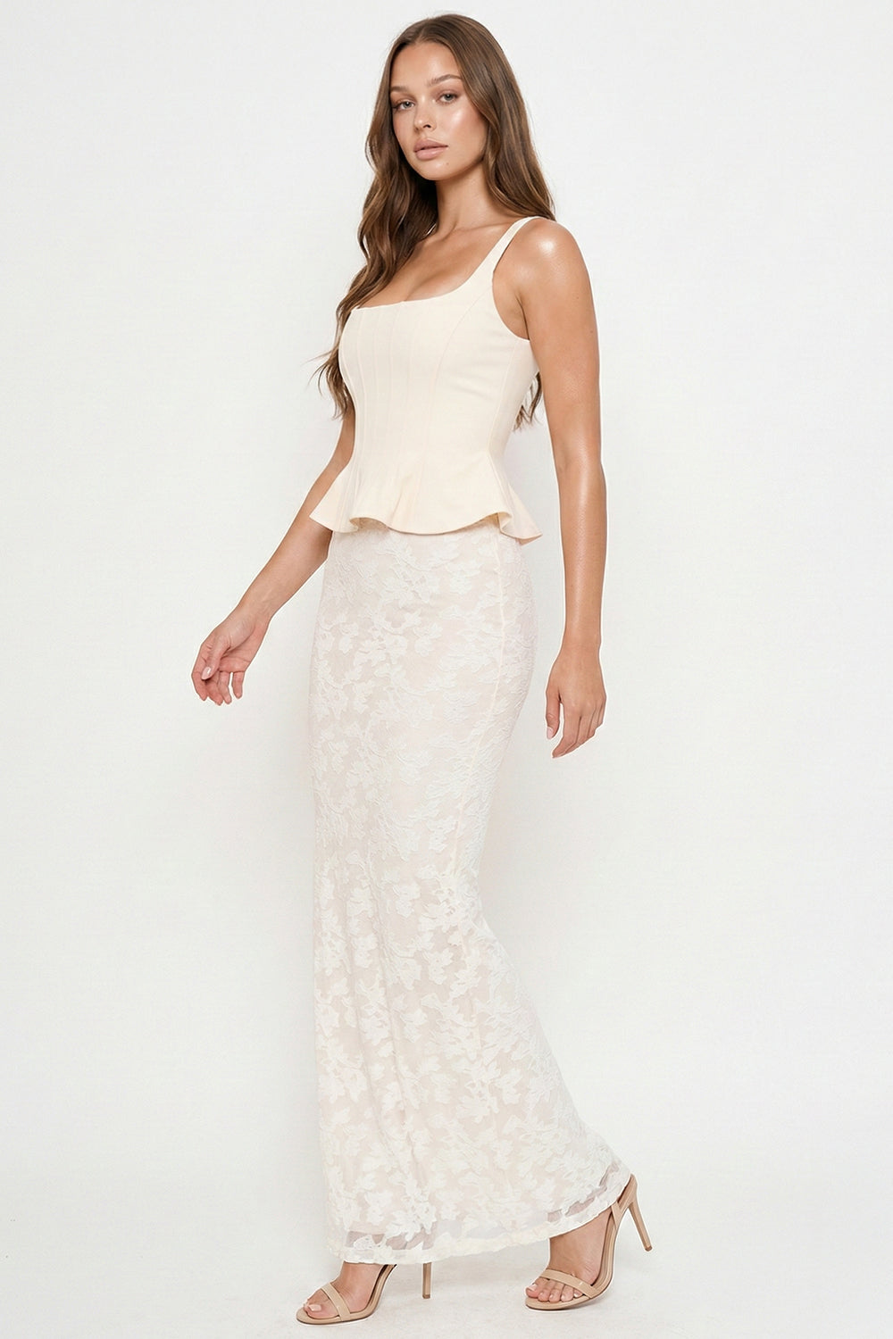 Symphony Dress - Lace Skirt Peplum Maxi Dress | Zezebe