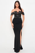 Symphony Dress - Satin Top With Overlay Mesh Maxi Dress | Zezebe
