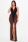 Symphony Dress - Leopard Print Skirt With Contrast Fabric Mermaid Maxi Dress | Zezebe
