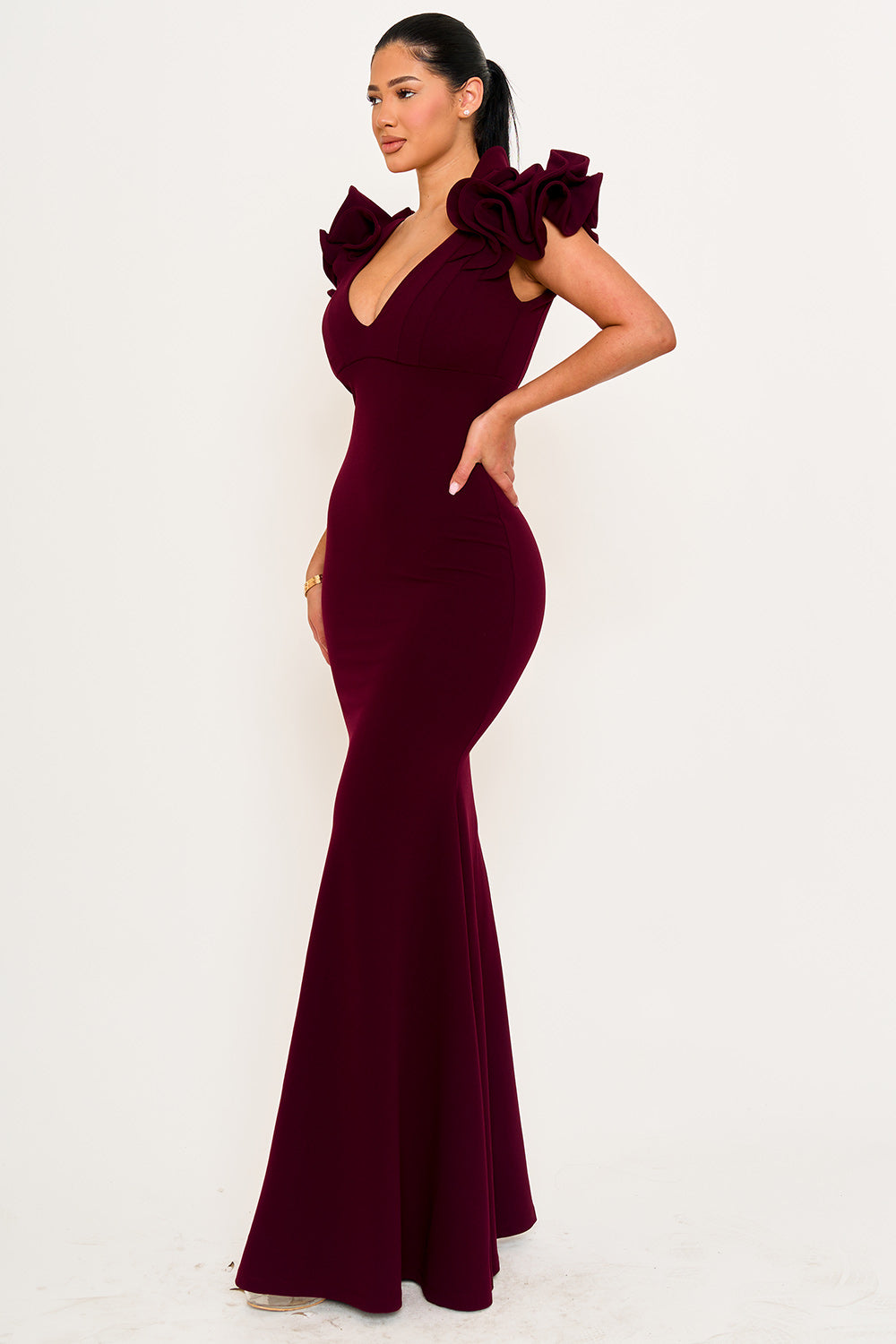 Symphony Dress - Techno Crepe Ruffle Detail Maxi Dress | Zezebe