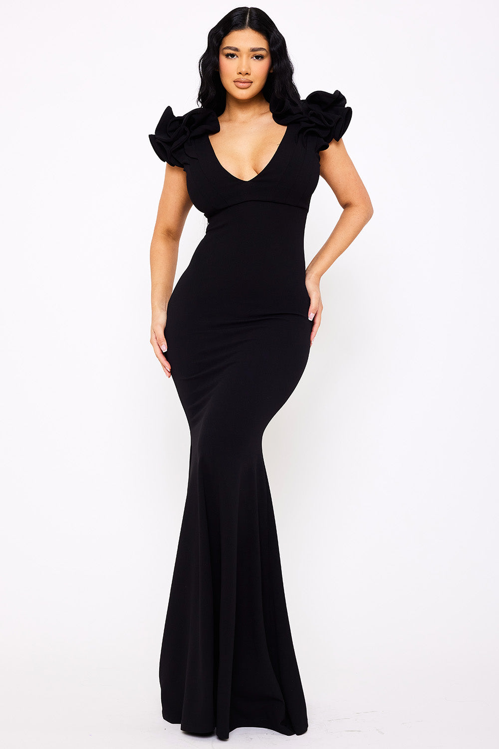 Symphony Dress - Techno Crepe Ruffle Detail Maxi Dress | Zezebe